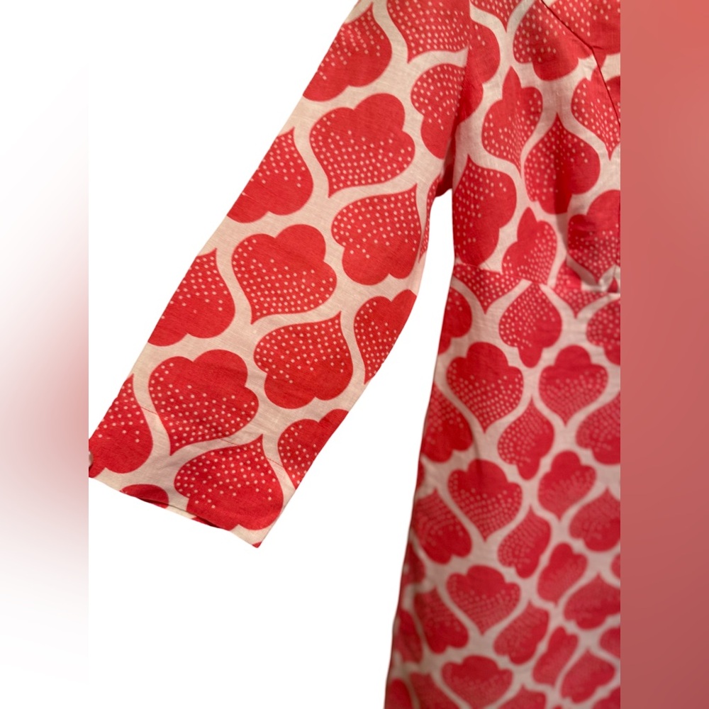 Boden EUC Size 2P Pretty Coral & White 3/4 Length Linen Mini Dress (0554) - Picture 9 of 14